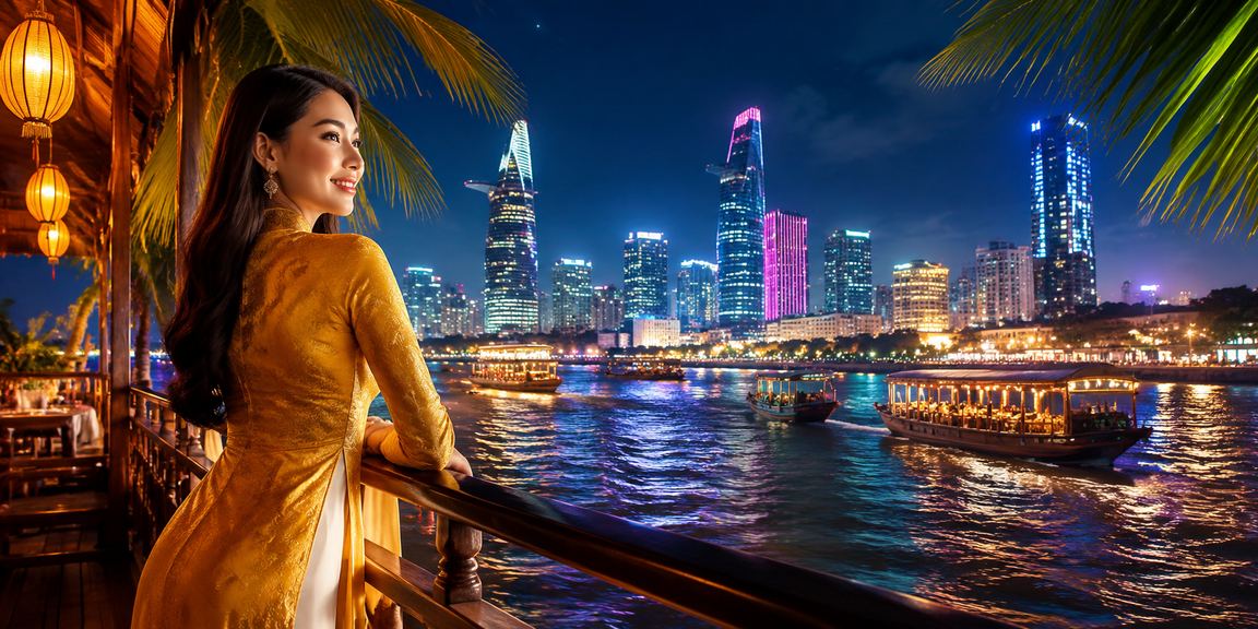 Người chơi đặt cược thể thao với trang phục áo dài truyền thống tại vùng Mekong
